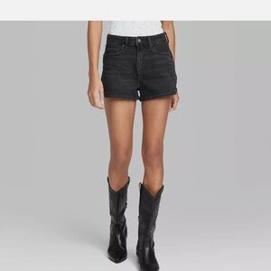 High Rise Roll Cuff Black Denim Shorts by Wild Fable